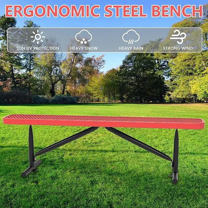 48" L Outdoor Steel Flat Bench, Heavy Duty Metal Park Bench for Outside, Expanded Metal, Commercial Benches Mesh Bench for Shopping Mall, Store, Lawn, Park, Patio, Deck, Garden (Red, 6FT) by GreenHaven Gardens