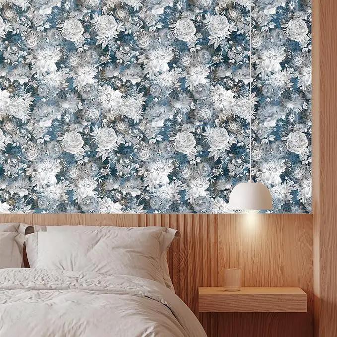 Vintage Garden Peel & Stick Floral Wallpaper - Removable White/Blue Vinyl Self Adhesive Mural - 17.7in x 19.68ft by GreenHaven Gardens