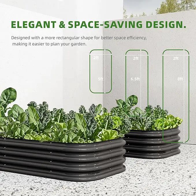 DaisyVibe Raised Garden Bed Kit, Planter Raised Garden Boxes Outdoor, Oval Large Metal Raised Garden Beds for Vegetables Flowers (Grey, 6.5ftx2ftx1ft) by GreenHaven Gardens