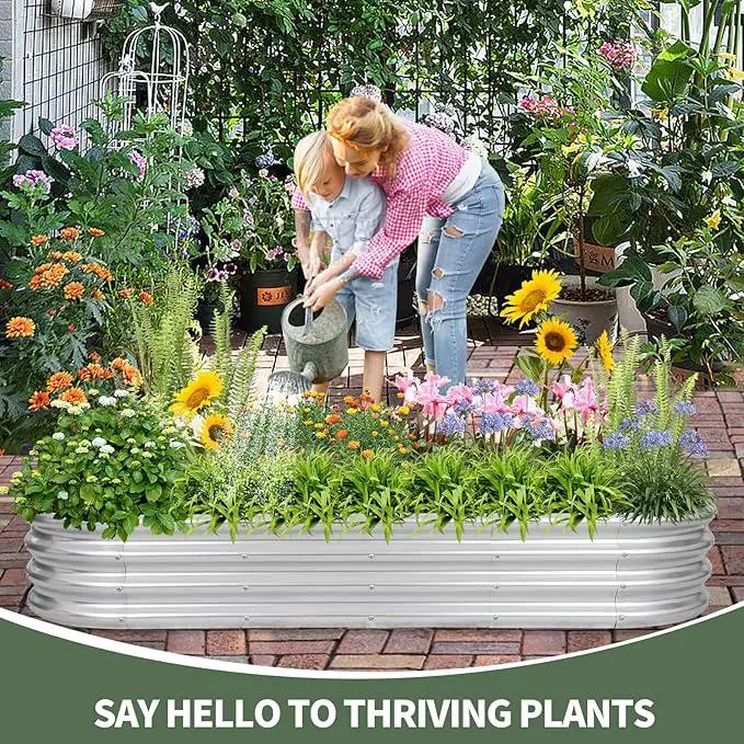 1MORE Galvanized Raised Garden Bed- Planter Garden Boxes Outdoor, Raised Beds for Gardening, 6x2x1ft Metal Garden Bed Kit for Vegetables Flower, Planter Raised Beds with Protective Tape & Tools.Silver by GreenHaven Gardens