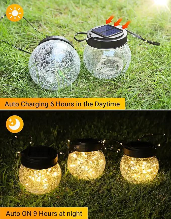 Solar Lantern Solar Lights Outdoor Waterproof 2-Pack, Solar Powered Hanging Lights Cracked Glass Hanging Globes for Christmas Decoration, Shepherd Hook, Garden Tree Ornaments by GreenHaven Gardens