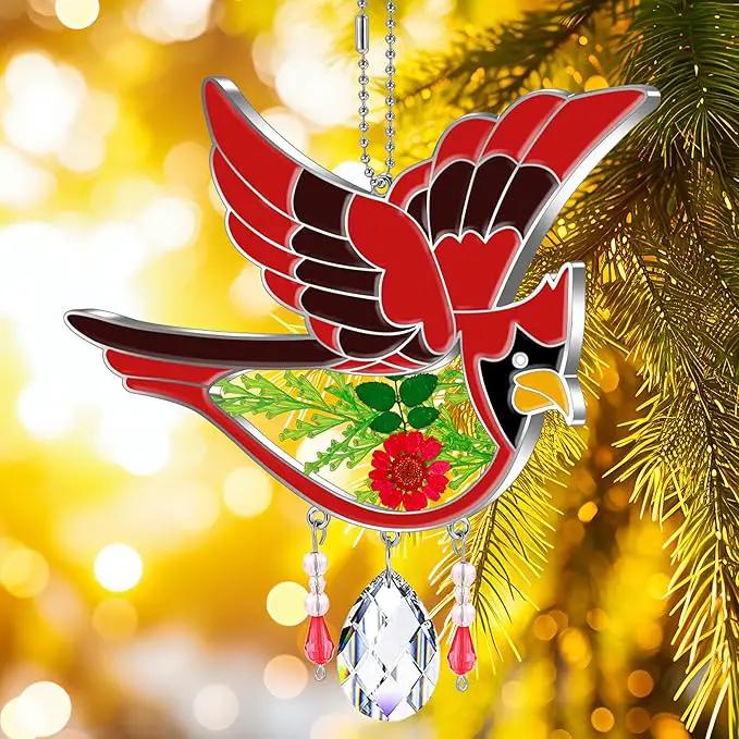 KY&BOSAM Cardinal Suncatcher Crystal Had Painted Glass Sun catchers Hangings for Windows Ornament with Pressed Real Flower and Heart Charm Birthday Gifts for Women Mom Mother's Day Christmas Mom Gifts by GreenHaven Gardens
