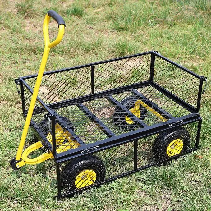Wagon Removable Sides - Farm, Warehouse, Yard Dump Cart - Yellow+Black Air Wheels by GreenHaven Gardens