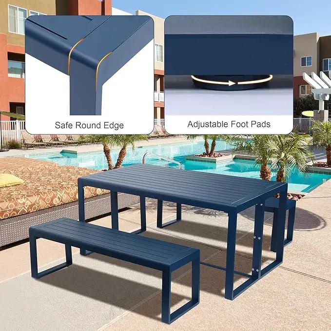 Aoodor 3-Piece Outdoor Patio Dining Set, Aluminum Furniture Set with 1 Rectangular Picnic Table and 2 Benches for Garden, Lawn, Yard by GreenHaven Gardens