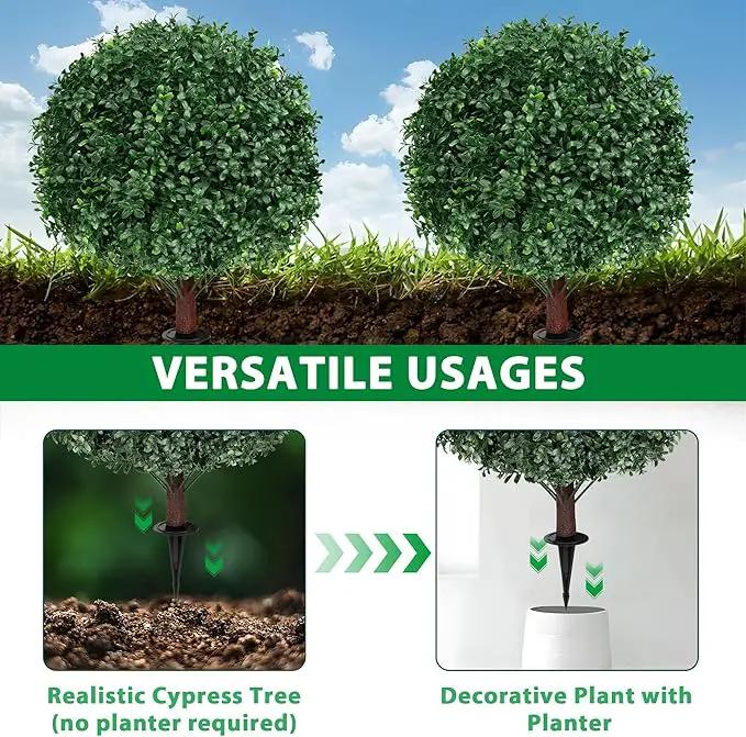 Artificial Boxwood Topiary Ball Tree with Ground Spike, Set of 2 Artificial Shrub Bushes, Fake Evergreen Tree for Porch, Artificial Plants for Outdoor Planters Indoor UV Resistant by GreenHaven Gardens