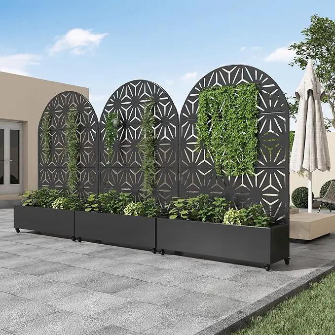 Casaphoria Metal Raised Garden Bed with Trellis and Wheels, 72"x47"x16" Arched Planter Box for Climbing Plants, Vegetables & Vines, Features Drainage Holes and Privacy Screen (Black-Star) by GreenHaven Gardens