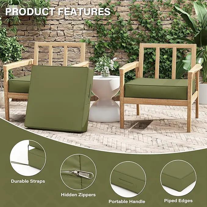 Patio Chair Cushions 24 X 24 X 5 Inch Waterproof Outdoor Seat Cushions for Patio Furniture, Outdoor Sofa Couch Pads with Ties & Handle, Set of 2, Light Green by GreenHaven Gardens