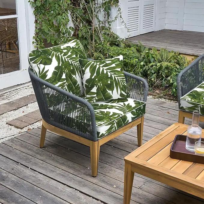 LVTXIII Outdoor/Indoor Deep Seat Cushion Patio Seat and Back Cushion Set All-Weather Replacement Chair Cushion for Chairs Sofa and Coach, 24"x24"x4", Palms Green by GreenHaven Gardens