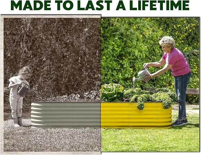 9-in-1 Galvanized Steel Raised Garden Bed // 8×2×1.5 ft Modular Planter for Gardening, Vegetables, Flowers // 18" Tall Metal Raised Garden Beds Outdoor (Yellow) // Patented Design Planter Box by GreenHaven Gardens