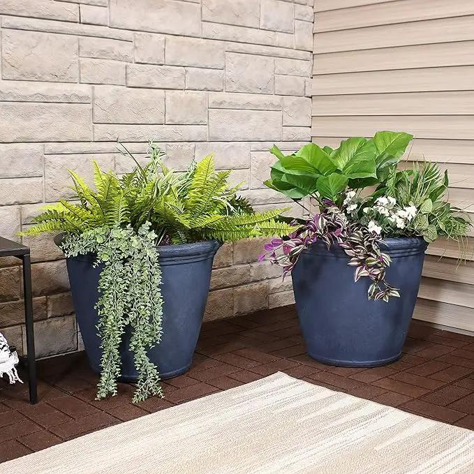 Sunnydaze 24-Inch Anjelica Large Plastic Pot for Plants - Outdoor Polyresin Round Planter with Drillable Drainage Holes - Slate - 4pk by GreenHaven Gardens