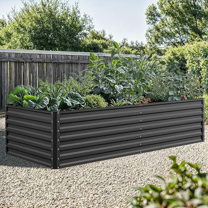 YITAHOME 96x48x24 in Galvanized Raised Garden Bed Kit, Large Metal Planter Box with Gloves, Safety Rubber & Support Rod, Outdoor Flower Bed for Plants Vegetables, Black by GreenHaven Gardens