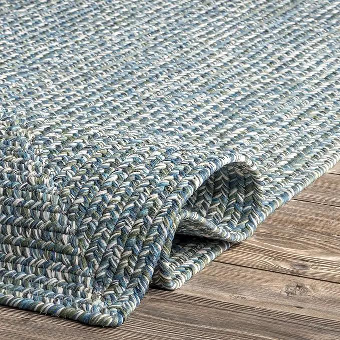 nuLOOM 3' x 5' Solid Hand Braided Indoor/Outdoor Area Rug, Pet-Friendly, High Traffic, Weather Resistant, for Patio, Balcony, Bedroom, Living Room, Dining Room, Wynn Aqua by GreenHaven Gardens