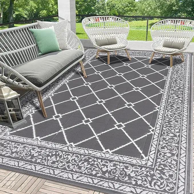 HEBE Outdoor Rug Waterproof 6x9, Reversible Plastic Straw Rug RV Camping Rug, Indoor Outdoor Patio Mat Clearance, Outside Carpet for Porch,Deck,Camper,Balcony,Backyard,Picnic by GreenHaven Gardens