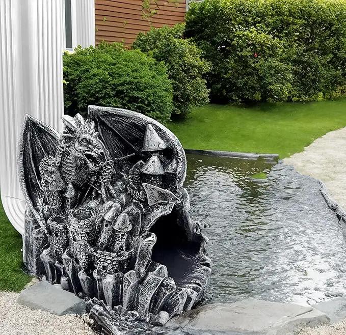 Dragon Sculpture 3"x4" Gutter Downspout Decoration, Outdoor Decor, Garden Animal Statue Ornament, Gutter Downspout Diverter Rain, Splash Block, Gutter Extender, Decorative Gutter Extension