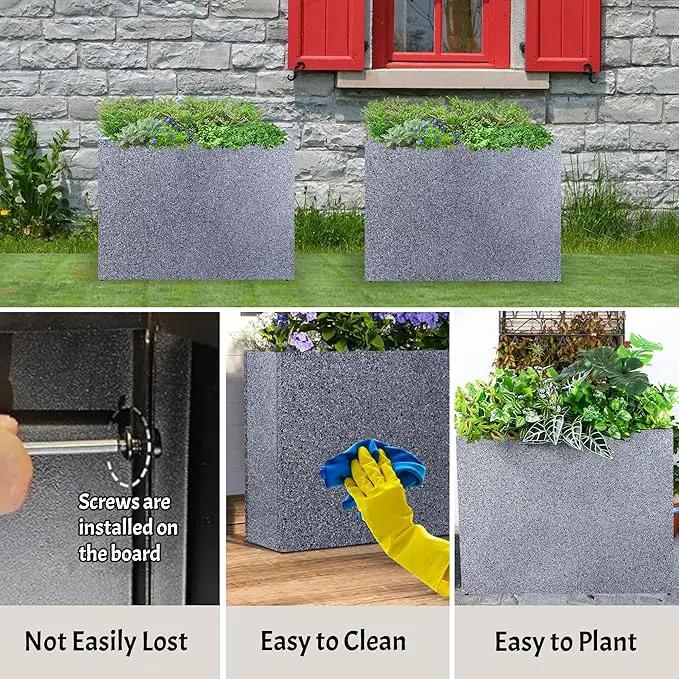 Metal Rectangular Planter Box, Galvanized Steel Tall Planters for Outdoor Plants, 35.5"x 10"x 28" Terrazzo Outdoor Planters for Porch/Patio/Garden by GreenHaven Gardens