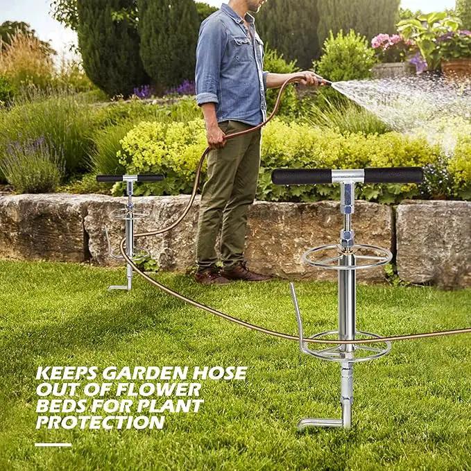 Walensee 32" Garden Hose Guide Spike Right Angle Hose Pulling Stand, Heavy Duty Metal Hose Reel for Garden Corner Auxiliary Watering Hose Reel, Lawn & Garden Watering Equipment, Plant Flower Protector by GreenHaven Gardens