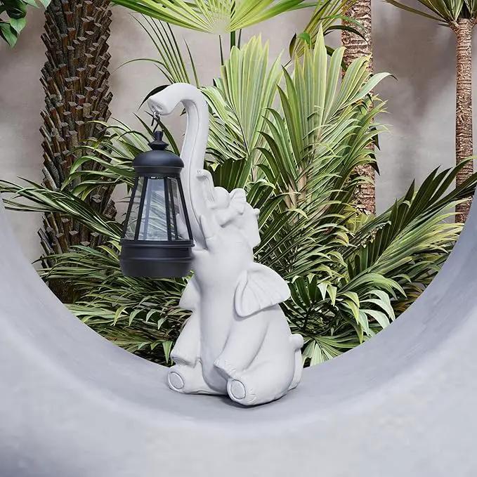 Statue Decoration, Figurine, Lawn Statue, Sculpture Ornament, Animal Figurine - Elephant Resin Statue with Lantern (Trunk) by GreenHaven Gardens