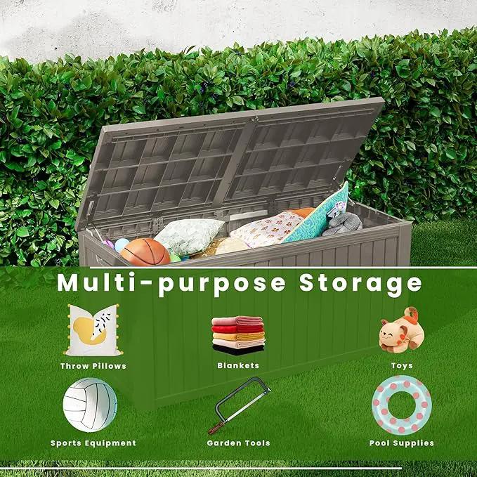 200 Gallon Outdoor Storage Bench Waterproof - Resin Deck Storage Chest for Patio & Pool, Lockable Outdoor Storage Box for Cushions & Tools, UV-Resistant, Granite Grey by GreenHaven Gardens