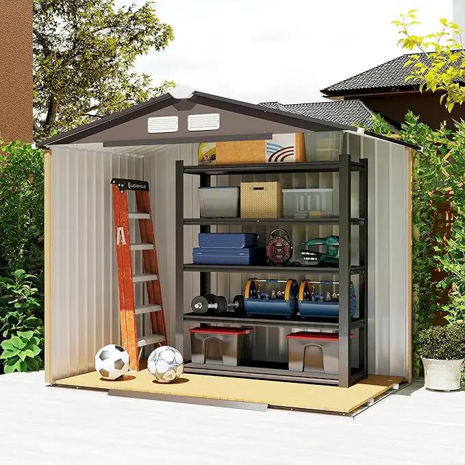 Outsunny 7' x 4' Outdoor Storage Shed, Garden Tool Metal Shed with Foundation Kit, Double Lockable Door, Air Vents and Sloping Roof, for Backyard, Patio, Lawn, Brown by GreenHaven Gardens