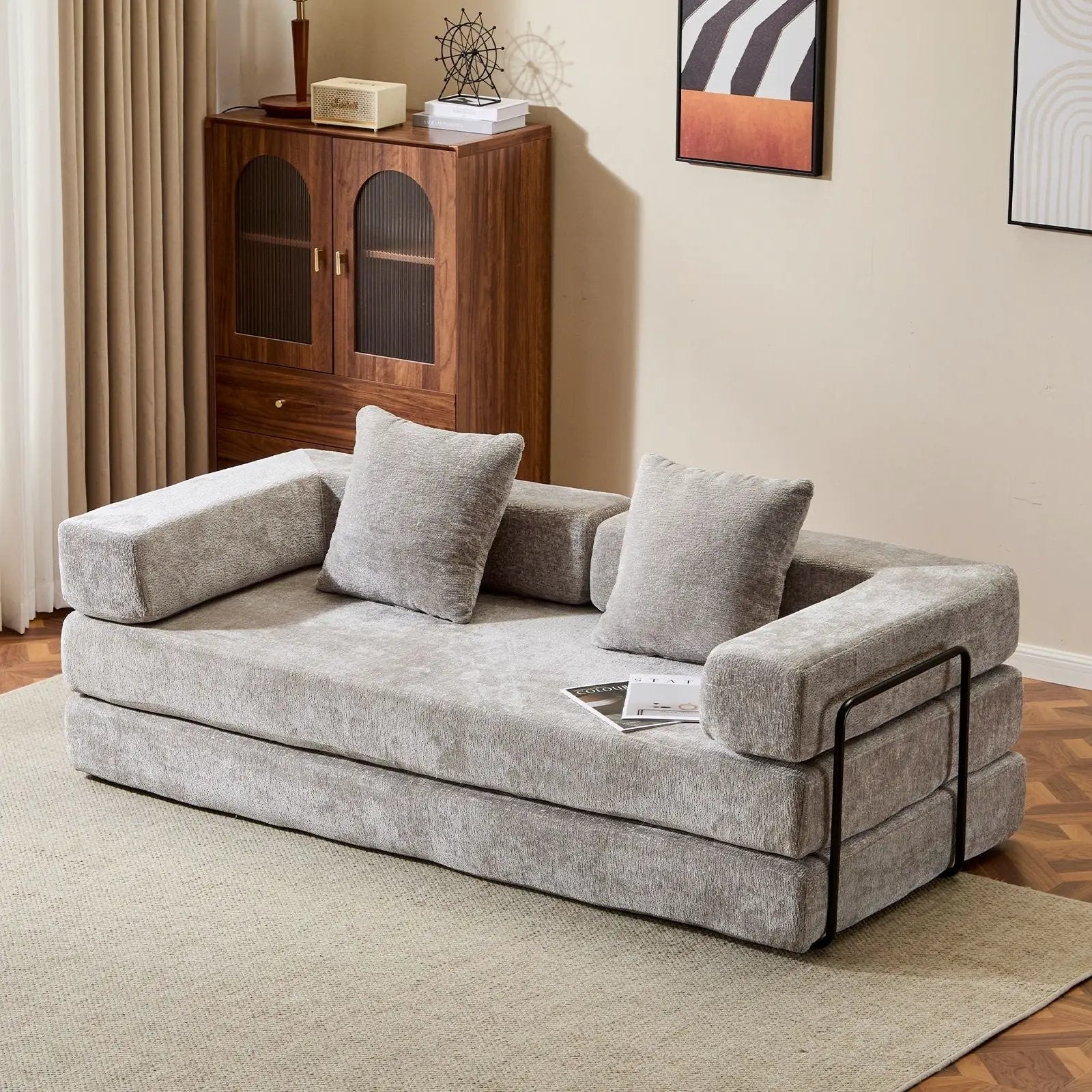 Convertible Floor Sofa Bed With Pillow Back Support Armrest by Unique Piece Furniture