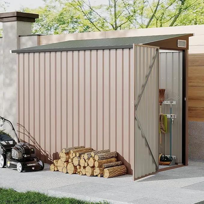 4x8 FT Metal Outdoor Lean to Storage Shed, Lean to Garden Shed Utility Tool Shed, Heavy-Duty Outdoor Metal Wall Side Storage Sheds by GreenHaven Gardens