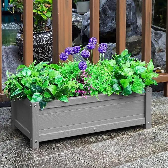 HDPE Raised Planter Box Outdoor,Rot-Resistant and Non-Cracking,Raised Beds for Gardening 29.5 * 14.4 * 9.8 in for Yard,Lawn,Outdoor Planter Boxes Rectangle with Drainage Holes Gray by GreenHaven Gardens