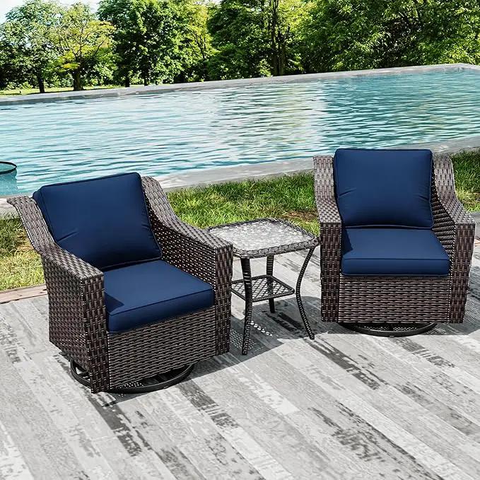 Joyside Wicker Patio Furniture Sets, 3 Pieces Upgraded Large Size Outdoor Furniture with 2 Patio Swivel Chairs and 1 Side Table, Thick Cushions, Wide Armrest by GreenHaven Gardens