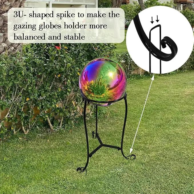 16" Tall Gazing Ball Stand for 10-12 inch Balls, Black Metal Gazing Globe Display Holder Stands for Outdoor Garden Clearance, 9" L x 9" W x 16" H by GreenHaven Gardens