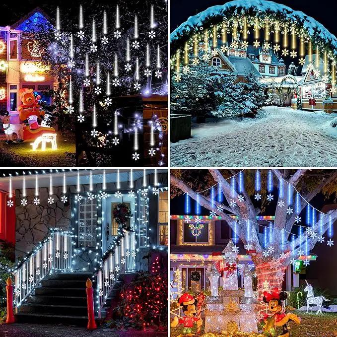 Enhon 2 Pack Meteor Shower Snowflake Lights Outdoor with Timer, Total 480 LED 12in 16 Tube Connectable Waterproof Meteor Rain Drop Christmas Light with Snowflake for Xmas Tree Roof Garden(Cool White) by GreenHaven Gardens