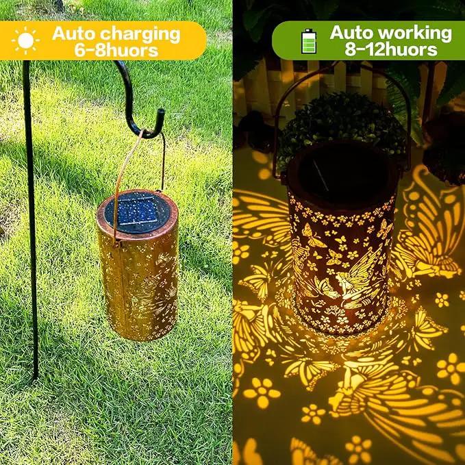 Solar Lanterns Outdoor Hanging Lantern Lights,Fairy Metal Decor Lanterns-Waterproof LED Decorative Light for Garden Patio Yard Lawn Backyard Front Porch as Gifts for Mom Grandma Women by GreenHaven Gardens