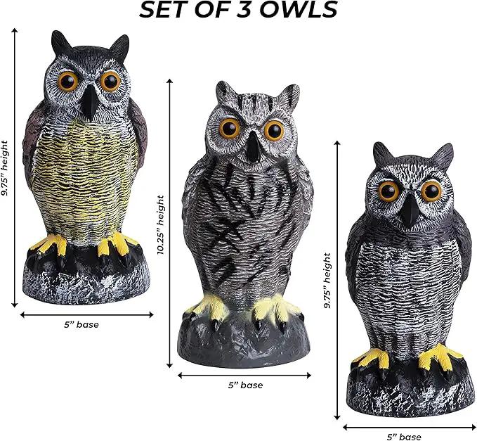 Galashield Owl Decoys to Scare Birds Away | Plastic Owls to Scare Birds Away | Owl Statue for Garden & Outdoors [Set of 3] by GreenHaven Gardens