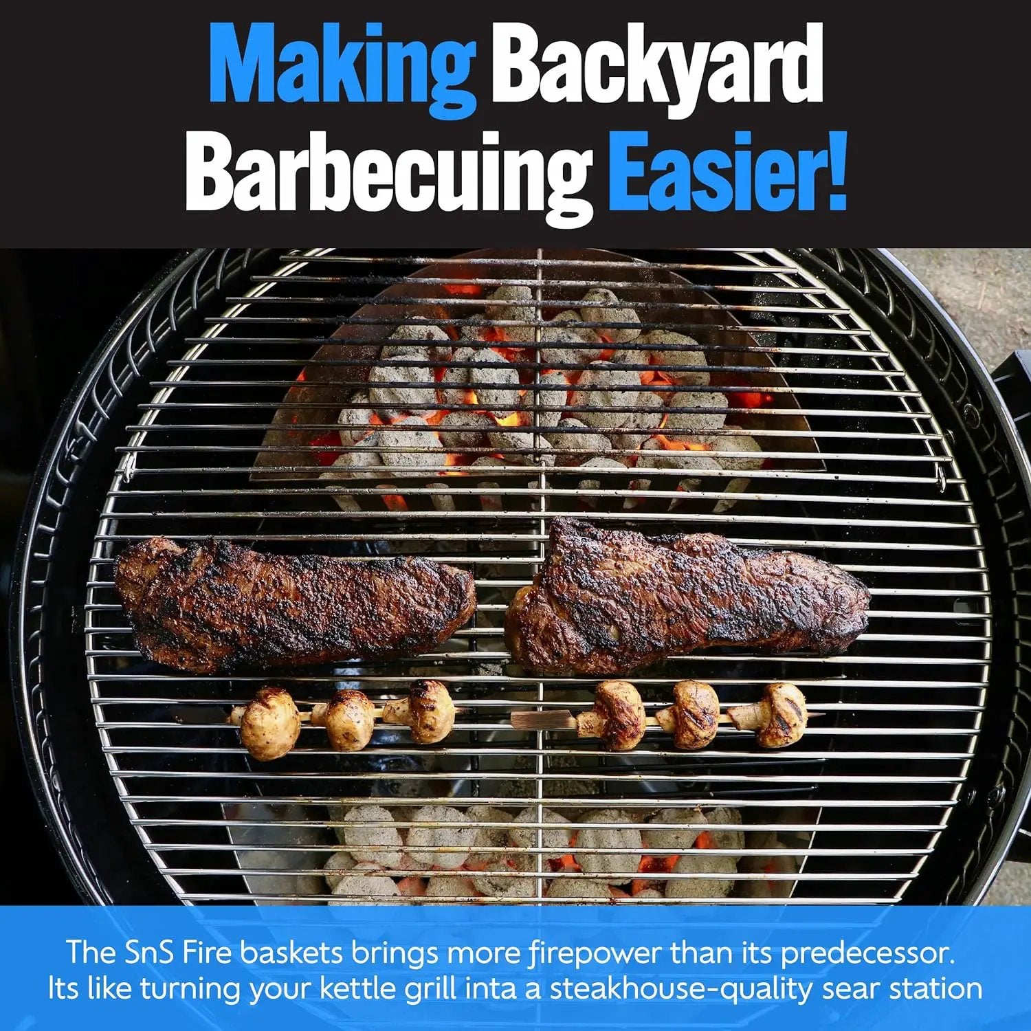 SnS Grills Slow ‘N Sear Charcoal Fire Baskets with Water Pan - Large Capacity Heavy Duty Stainless Steel Outdoor Grill Basket, Kettle Grill Accessory - Compatible with Weber and other Kettles by GreenHaven Gardens
