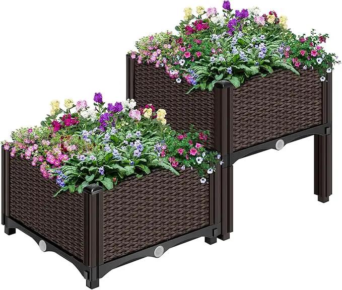 VIVOHOME 2 Packs Elevated Plastic Raised Garden Bed Planter Kit, Outdoor Planters Above Ground Flower Vegetable Standing Planter Box for Patio Deck Porch W/Drainage Holes by GreenHaven Gardens