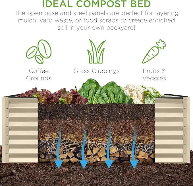 Best Choice Products 8x4x2ft Outdoor Metal Raised Garden Bed, Deep Root Planter Box for Vegetables, Flowers, Herbs, and Succulents w/ 478 Gallon Capacity - Beige by GreenHaven Gardens