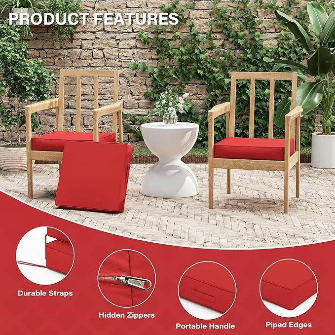 Patio Chair Cushions 17 X 16 X 3 Inch Waterproof Outdoor Seat Cushions for Patio Furniture, Outdoor Sofa Couch Pads with Ties & Handle, Set of 2, Red by GreenHaven Gardens