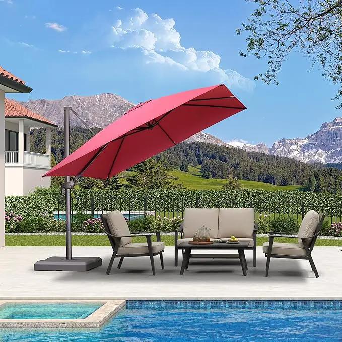 PURPLE LEAF 10 Feet Patio Cantilever Umbrella Square Outdoor Umbrella with 360° Rotation and Aluminum Offset Hanging for Garden Backyard Pool, Terra by GreenHaven Gardens