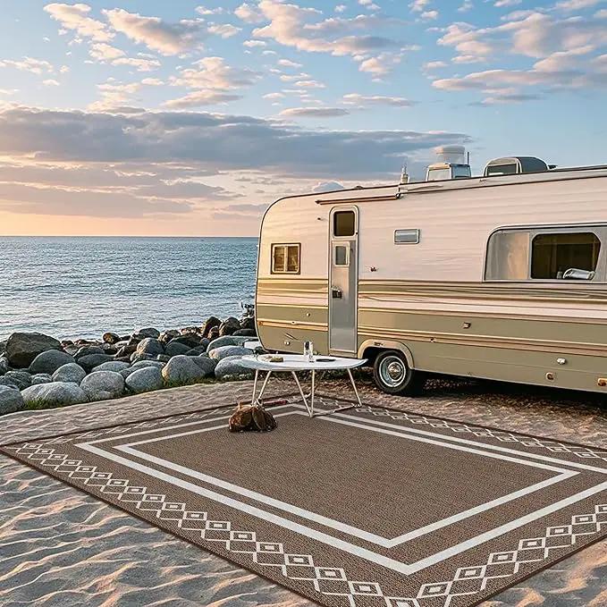 Outdoor Patio Rug, Outside Rectangular Carpet, Moroccan Geometric Rugs, Washable Large Indoor Outdoor Rug 6x9 Mats for RV, Picnic, Backyard, Deck, Balcony, Porch, Beach by GreenHaven Gardens