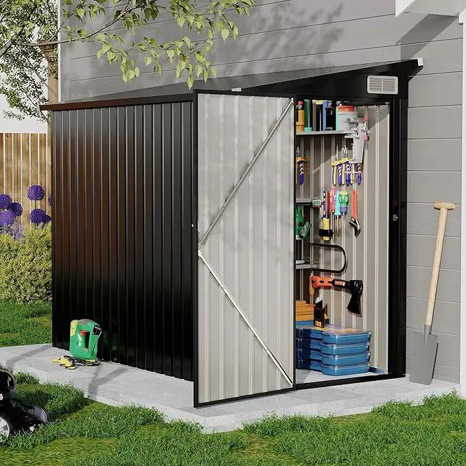 4x8 FT Metal Outdoor Lean to Storage Shed, Lean to Garden Shed Utility Tool Shed, Heavy-Duty Outdoor Metal Wall Side Storage Sheds by GreenHaven Gardens