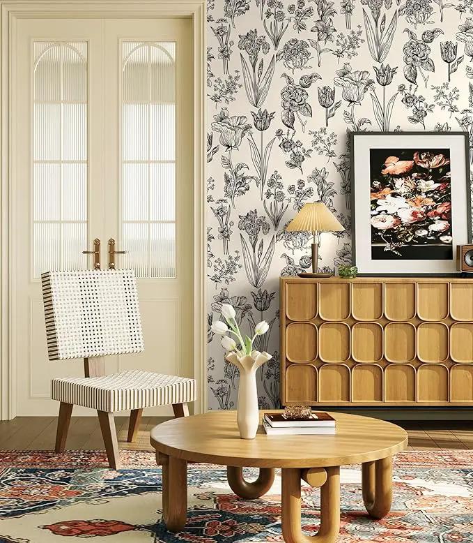 Dimoon 393"x17.3" Floral Peel and Stick Wallpaper Beige Contact Paper Waterproof Wallpaper Delicate Vintage Flower Thicken Plant Self Adhesive Removable Wall Covering Shelf Liner Decal Vinyl Roll by GreenHaven Gardens