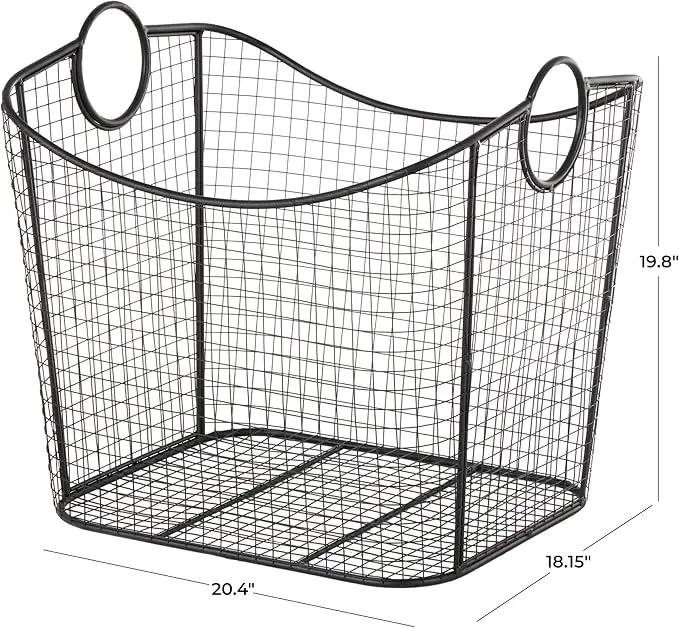Deco 79 Metal Decorative and Functional Storage Basket Deep Basket Organizer with Round Handles, Basket for Storage 20" x 18" x 20", Black by GreenHaven Gardens