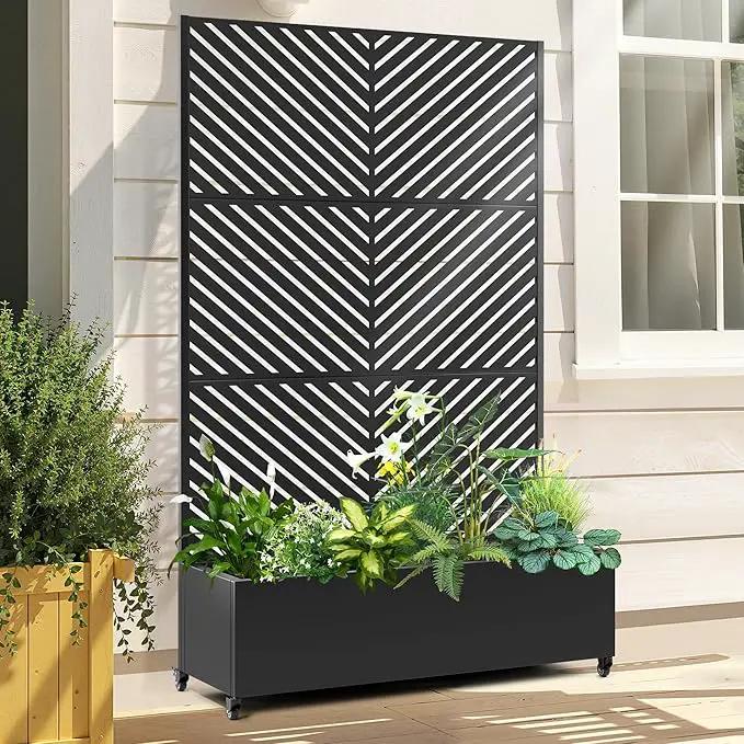 Raised Garden Bed with Trellis and Wheels,73"x47"x16" Metal Raised Garden Bed,Black Parallel Metal Planter with Climbing Trellis for Vines & Vegetables by GreenHaven Gardens