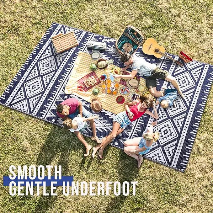 OLANLY Outdoor Rug Waterproof 5x8 ft, Reversible Outdoor Plastic Straw Rug, Boho Patio Rug, Indoor Outdoor Carpet, RV Mat Outside for Patio, Camp, Picnic, Balcony, Deck, Backyard, Navy & White by GreenHaven Gardens