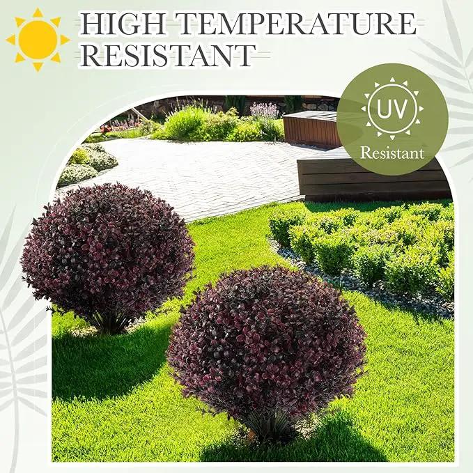 Yunlly 2 Pack 18" Artificial Boxwood Ball Bush Topiary Trees Fake Outdoor Plants, Realistic UV Resistance Faux Shrubs with Spike Greenery Topiary for Front Porch Garden Yard Patio Indoor (Dark Purple) by GreenHaven Gardens