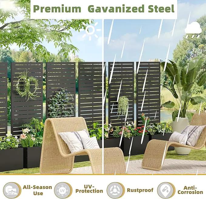Casaphoria Metal Raised Garden Bed with Trellis, 59"x30"x12" Planter Box for Climbing Plants, Vegetables & Vines, Features Drainage Holes and Privacy Screen (Black-Louvered) by GreenHaven Gardens