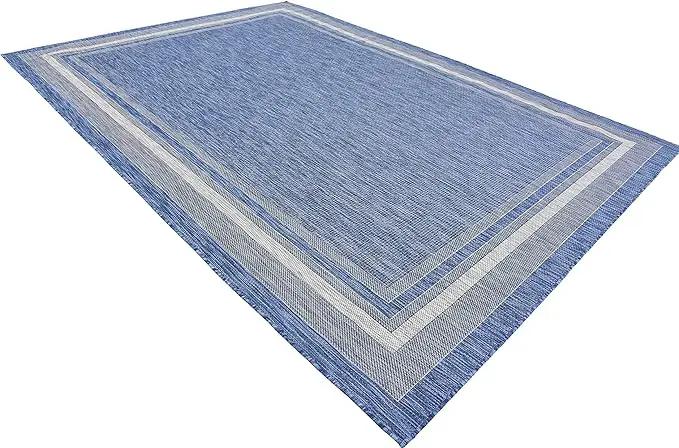 Unique Loom Outdoor Border Collection Area Rug - Soft Border (8' x 11' 4" Rectangle, Blue/ Ivory) by GreenHaven Gardens