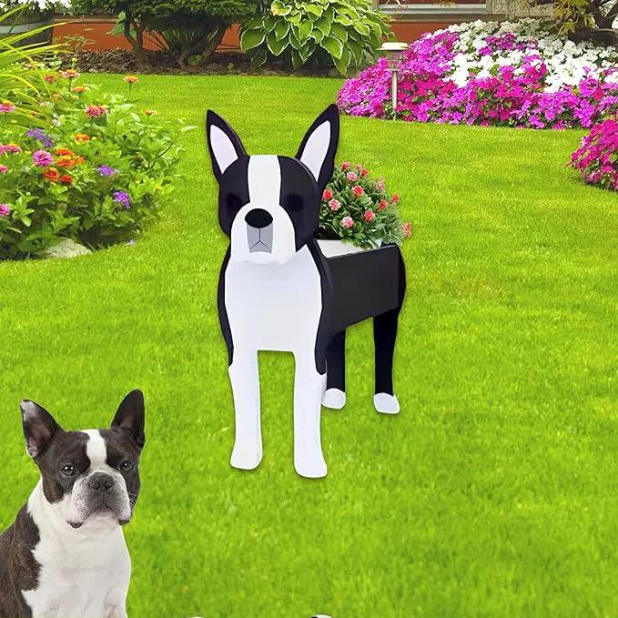 Boston Dog Planter Plant Pots,Cute Garden Dog Flower Planter,Dog Planters Birthday Gifts for Women,Office,Indoor/Outdoor Decor（9.45 * 6.73 * 13.39in） by GreenHaven Gardens