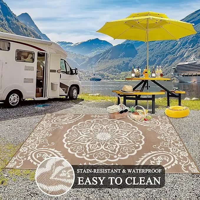Pauwer Waterproof Outdoor Rug 6x9, Reversible Plastic Straw Patio Camping Rug, Indoor Outdoor RV Mat Carpet for Deck, Camper, Porch, Balcony, Backyard, Picnic, Boho Brown by GreenHaven Gardens