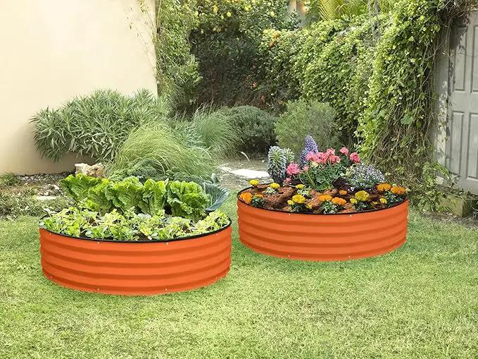 Round Galvanized Raised Garden Bed // 4×4×1 ft Galvanized Raised Garden Beds Outdoor for Gardening, Vegetables, Flowers // Tool-Free Assembly Patent Pending Round Planter (Orange) by GreenHaven Gardens