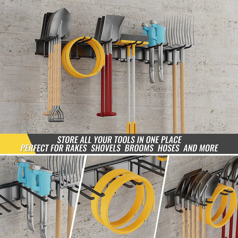 Garage Tool Rack Wall Mount – 32 Inches Heavy-Duty Garden Tool Holder with 4 Adjustable Hanging Hooks – Garage Wall Storage Organizer for Shovel, Rake – Max Load 360 lbs (32 inch) by GreenHaven Gardens