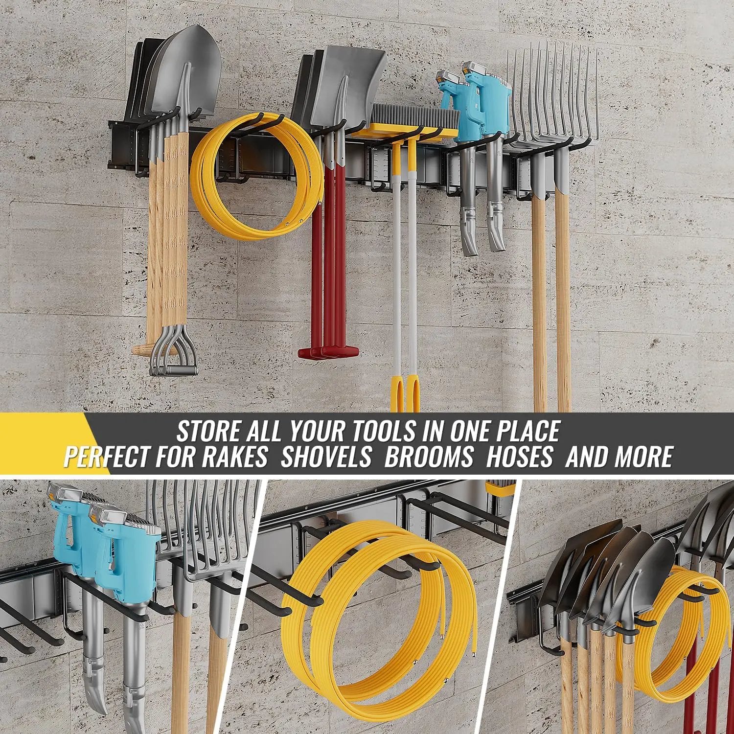 Garage Tool Rack Wall Mount – 48 inches Heavy-Duty Garden Tool Holder with 6 Adjustable Hanging Hooks – Garage Wall Storage Organizer for Shovel, Rake – Max Load 540 lbs (48 inch) by GreenHaven Gardens